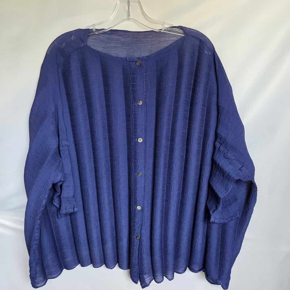 Issey Miyake Cauliflower Pleated Sheer Blue Batwing Button Cardigan OS Japan
